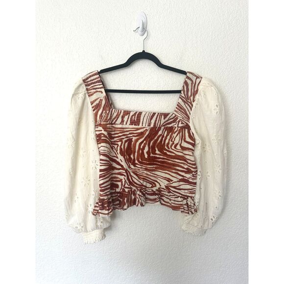 Anthropologie Love The Label Smocked Eyelet Puff Balloon Sleeve Blouse NWT PL - Picture 4 of 13